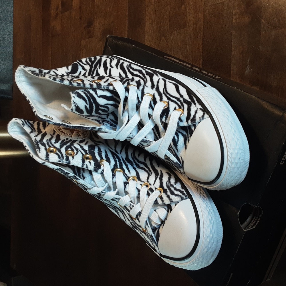 Converse All Stars Fuzzy Zebra Print Hightop Shoes